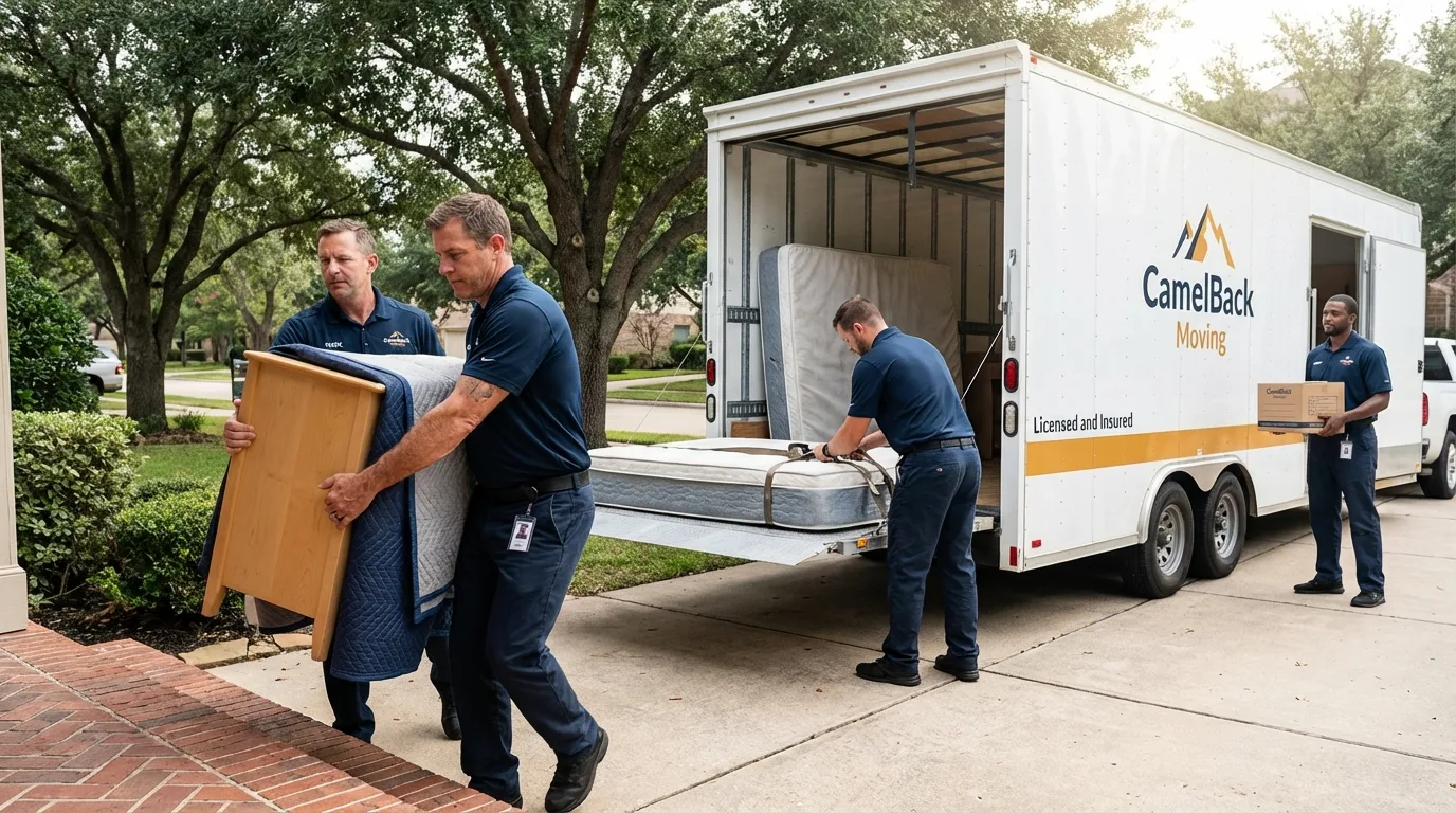 Crew loading residential truck for cross-state move from Lake Geneva, WI