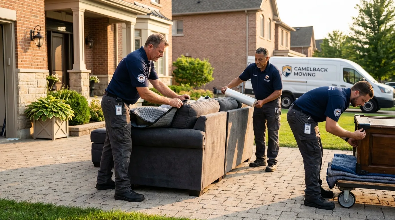Large estate moving crew wrapping furniture in Lake Geneva, WI