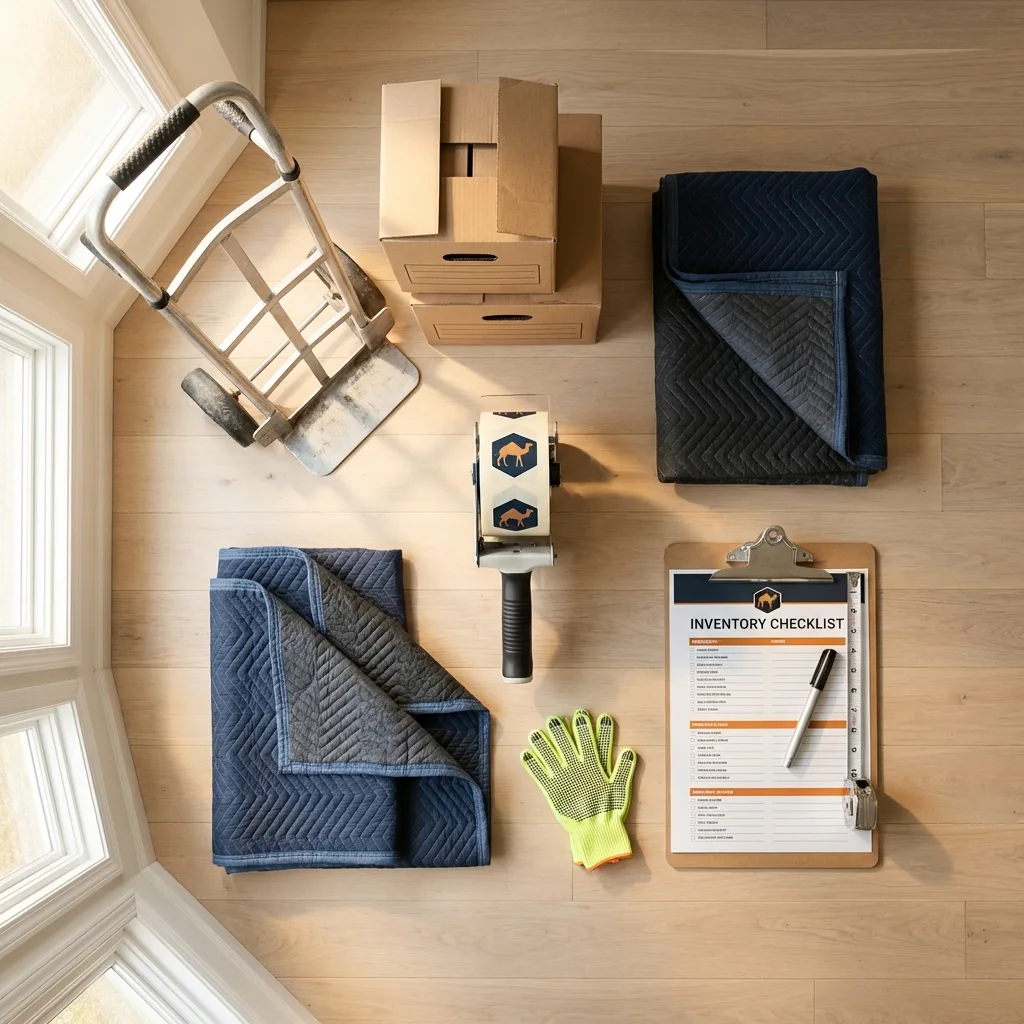 Professional moving supplies and packing materials layout for Lake Geneva residential relocations